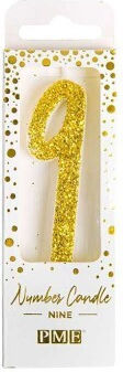 Lumânare Aurie - Număr Sclipici PME Nr.9 8cm