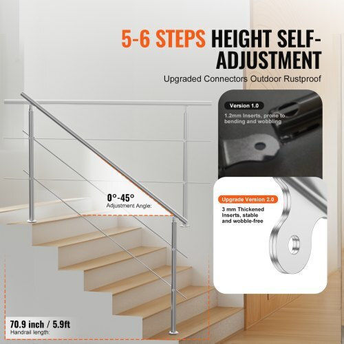 Vevor Handrails 70.9in Outdoor Steps 2 Crosses Porch Deck Bxgslzfs180cxmyzkv0