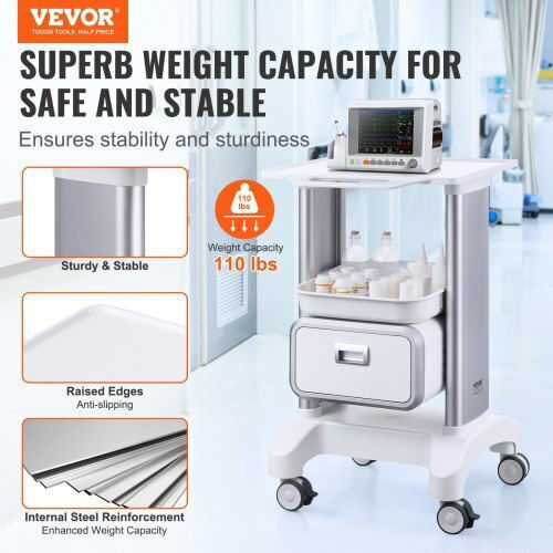 Vevor Mobile Medical Cart 2-Tier Drawer & Tray White Systceckfbs42j1z1v0