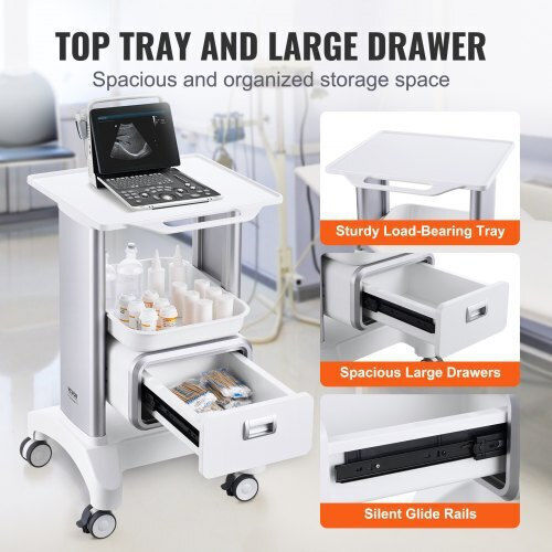 Vevor Mobile Medical Cart 2-Tier Drawer & Tray White Systceckfbs42j1z1v0