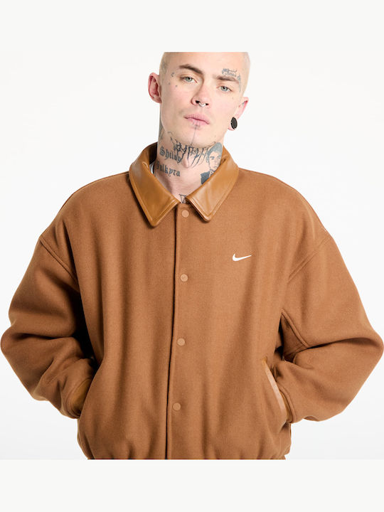 Nike Solo Swoosh Κολλεγιακό Μπουφάν Light British Tan, Light Orewood Brown, White