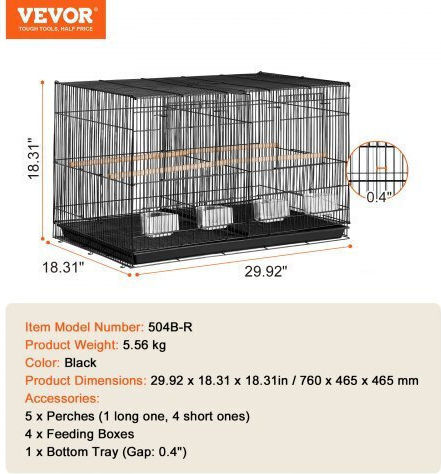 Vevor Bird Cage 76x46.5x46.5cm. Black