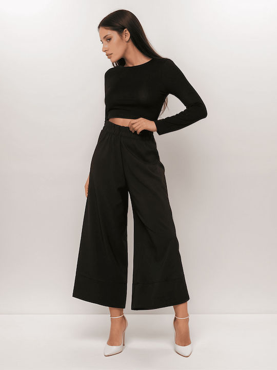 Noobass Women's High Waist Culottes with Elastic Black