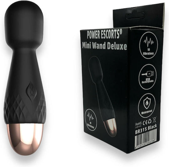 Power Escorts Mini Wand De Luxe Negru 11,6 cm 4,5 inch Masajer din Silicon