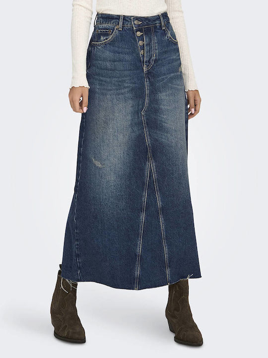 Only Denim Maxi Skirt Polka Dot Dark Blue Denim