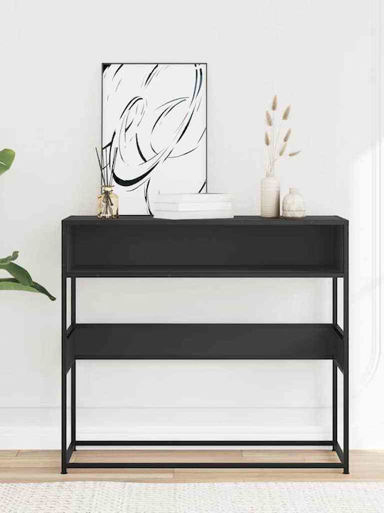 Console Table Wood & Metal Black Velvet-Black Metal L90xW35xH80cm