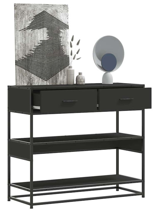 Console Table Wood & Metal Black Velvet-Black Metal L90xW35xH80cm