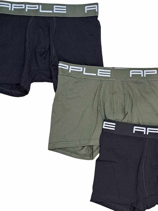 Apple Boxer Herren Boxershorts Black, Khaki 3Packung