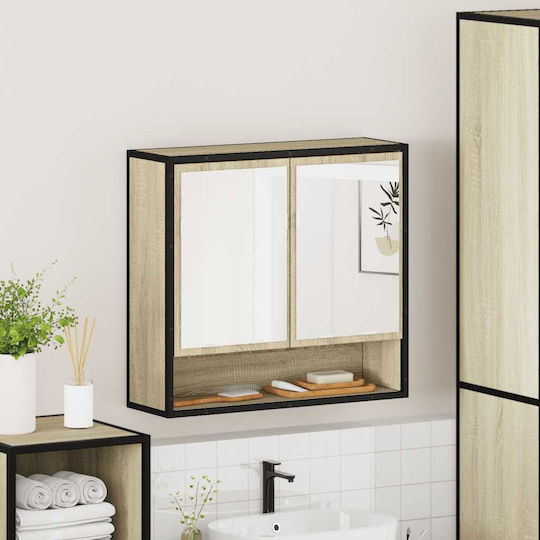 vidaXL Badezimmerspiegel aus Metall mit Schrank 65x20cm Braun