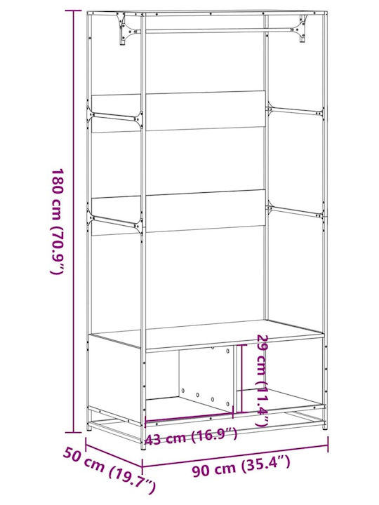 vidaXL Floor Garment Rack made of Wood Black 90x50x180cm