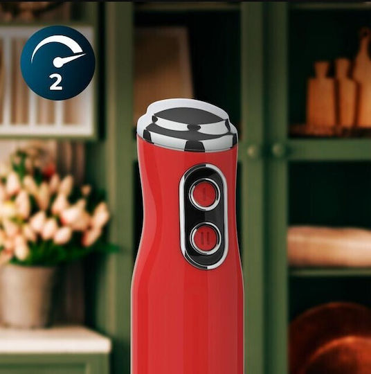 Cecotec 1200MAX Retro Blender De Mână Cu Tijă Din Inox 1200W Roșu
