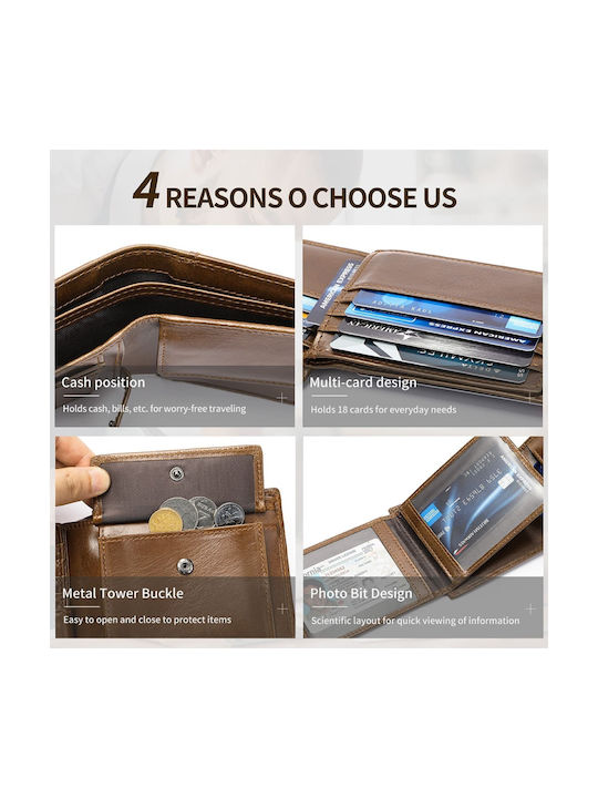 Кожен Мъжки Портфейл с RFID Кафяв