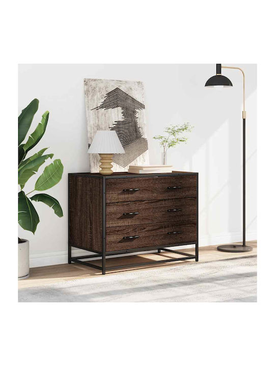 Wooden & Metallic Chest of Drawers Brown Oak 70x56x41cm