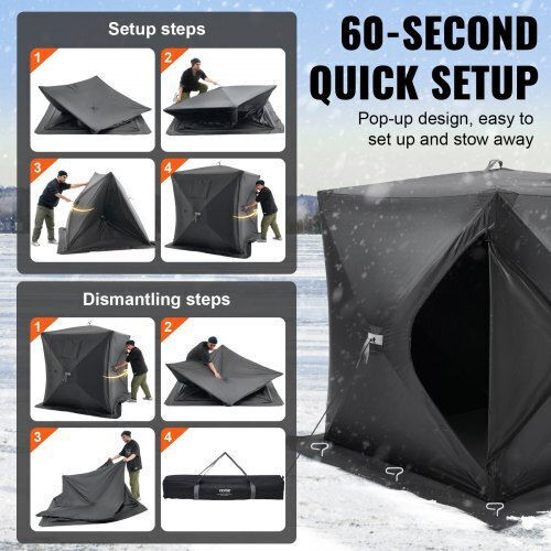 Vevor Winter Fishing Tent Pop Up Black for 2 People 165x150x165cm Fishing Tent