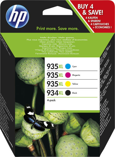 HP 935XL/934XL Original Pack of 4 InkJet Printer Inks Yellow / Cyan / Magenta / Black (X4E14AE)