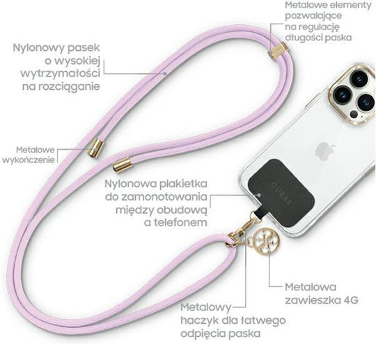 Guess Lila Strap Metal Charm Neck Strap for Mobile Phones Lilac