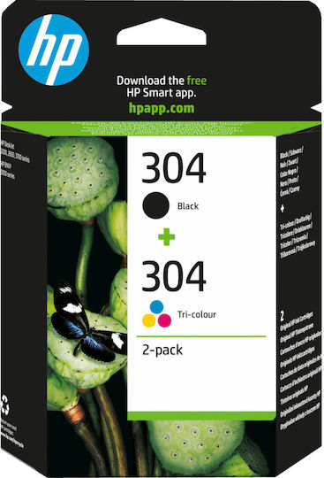 HP 304 Γνήσιο Πακέτο 2 Μελανιών Εκτυπωτή InkJet Πολλαπλό (Color) / Μαύρο (3JB05AE)
