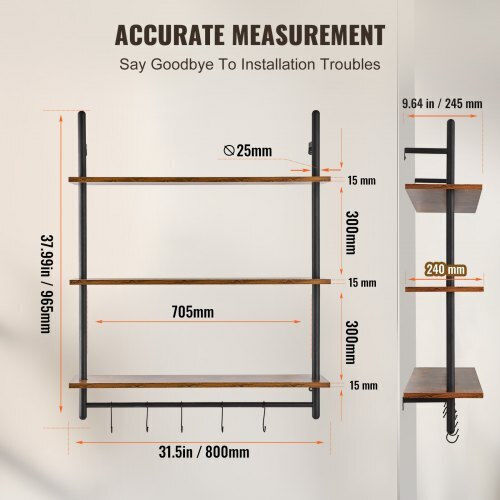 Стенен Черен Рафт 80x24.5x96.5см