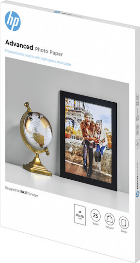 HP Advanced Glossy Photo Paper A4 (21x30) 250gr/m² for Printers Inkjet 25 Sheets