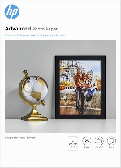 HP Advanced Glossy Photo Paper A4 (21x30) 250gr/m² for Printers Inkjet 25 Sheets
