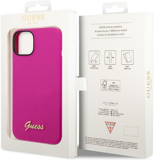 Guess Script Gold Logo Back Cover Πλαστικό / Σιλικόνης Φούξια (iPhone 14)