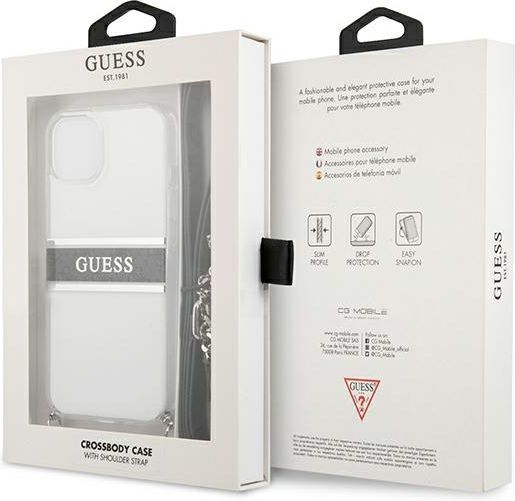 Guess Umschlag Rückseite Leder mit Band Transparent / Gray (iPhone 13 Mini)