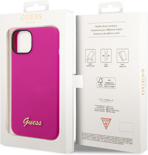 Guess Script Gold Logo Back Cover Πλαστικό / Σιλικόνης Φούξια (iPhone 14)
