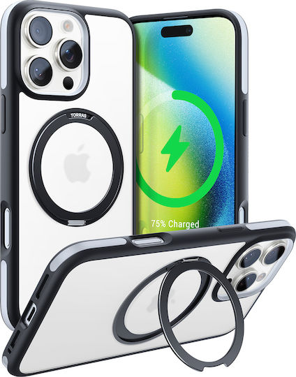 Torras Ostand Задна корица Силикон Черен (iPhone 16 Pro Max)