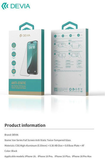Devia Tempered Glass Negru (iPhone 16)