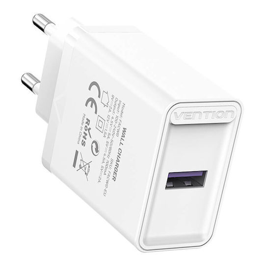Vention Φορτιστής Χωρίς Καλώδιο με Θύρα USB-A 22.5W Quick Charge 3.0 Λευκός (FACW0-EU)