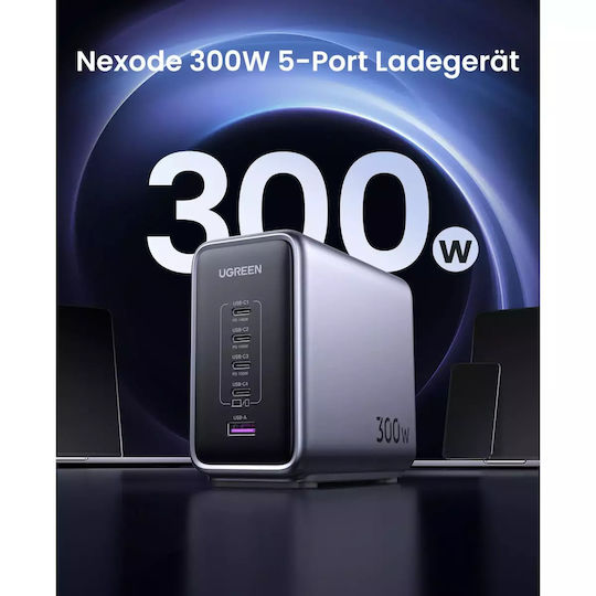Ugreen Βάση Φόρτισης GaN με Θύρα USB-A και 4 Θύρες USB-C 300W Power Delivery σε Μαύρο χρώμα (Nexode)