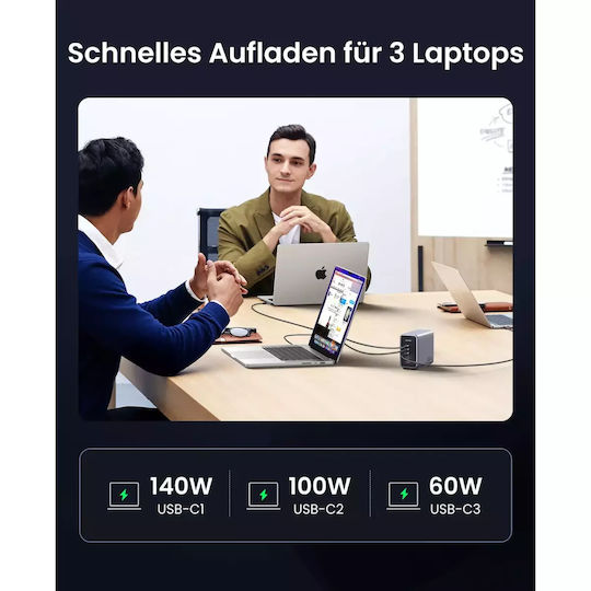 Ugreen Βάση Φόρτισης GaN με Θύρα USB-A και 4 Θύρες USB-C 300W Power Delivery σε Μαύρο χρώμα (Nexode)