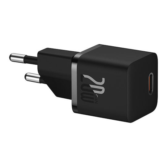 Baseus Ladegerät GaN mit USB-C Anschluss und Kabel USB-C - USB-C 20W Stromlieferung Schwarzs (Gan5)