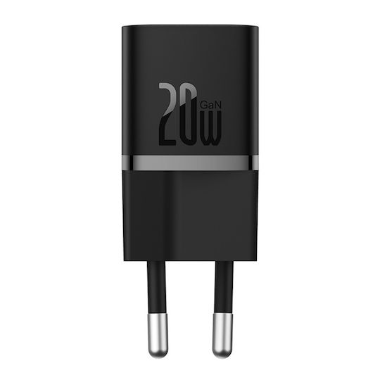 Baseus Ladegerät GaN mit USB-C Anschluss und Kabel USB-C - USB-C 20W Stromlieferung Schwarzs (Gan5)