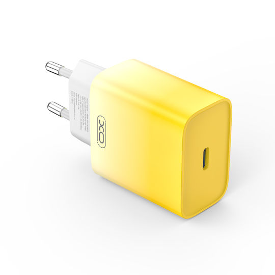 XO Mobile Phone Charger with USB-C Port and USB-C Cable 30W Power Delivery Yellow-White