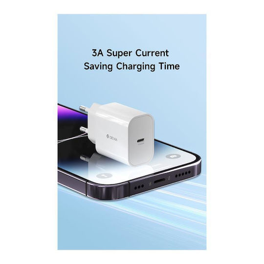Devia Φορτιστής με Θύρα USB-C και Καλώδιο USB-C - Lightning 20W Power Delivery Λευκός (383847)