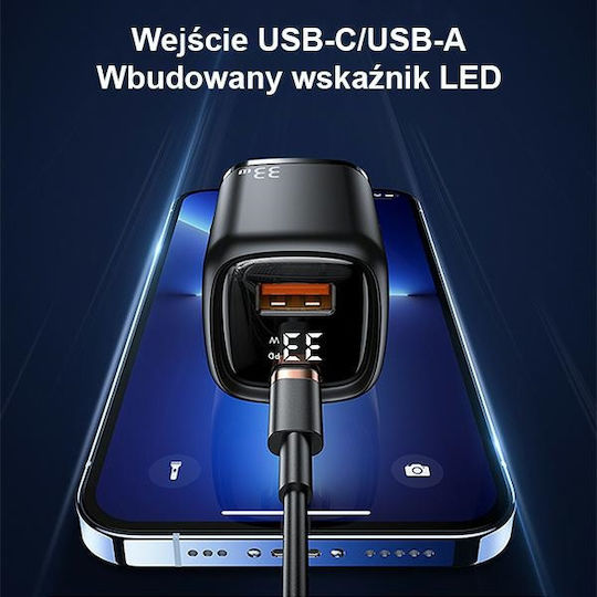 Usams Φορτιστής Χωρίς Καλώδιο με Θύρα USB-A και Θύρα USB-C 33W Power Delivery / Quick Charge 3.0 Λευκός (CC152)