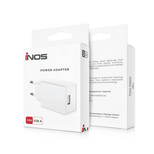 iNOS Încărcător Fără Cablu cu Port USB-A 12W Albς