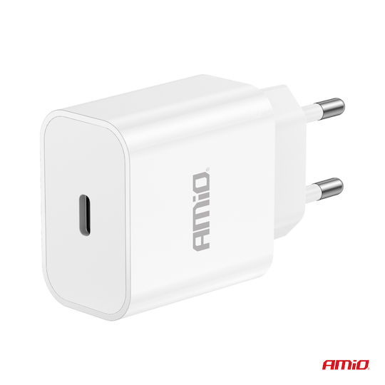 AMiO Încărcător Fără Cablu cu Port USB-C 20W Livrarea energiei Albς (03891)