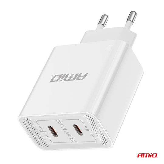 AMiO Încărcător Fără Cablu cu 2 Porturi USB-C 40W Albς (03892)