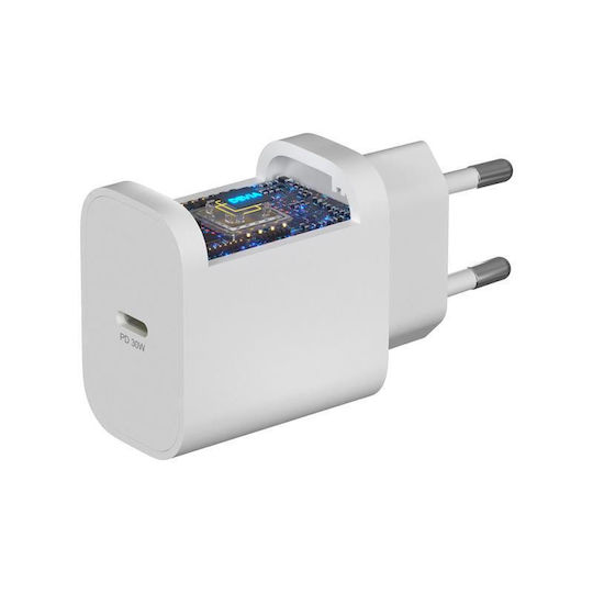 Devia Φορτιστής Χωρίς Καλώδιο GaN 30W Power Delivery Λευκός (RCE-3005CL)