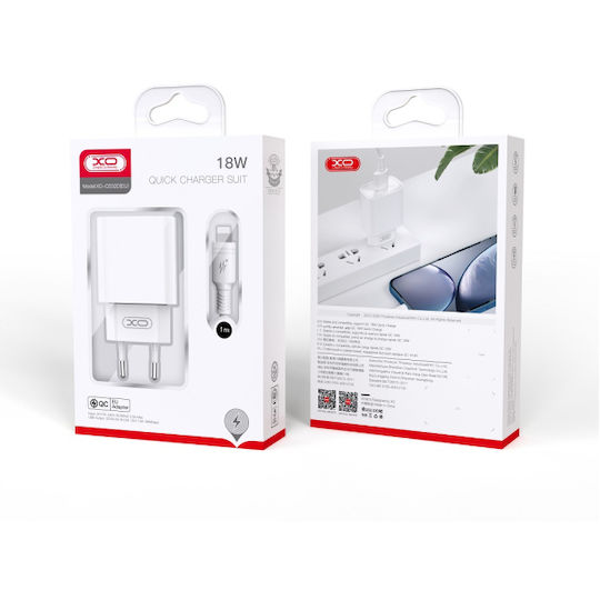 XO Φορτιστής με Θύρα USB-A και Καλώδιο micro USB 18W Quick Charge 3.0 Λευκός (CE02D)