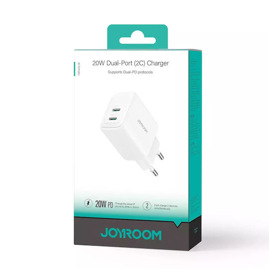Joyroom Φορτιστής Χωρίς Καλώδιο με 2 Θύρες USB-C 20W Power Delivery / Quick Charge 3.0 Λευκός (JR-TCF12)
