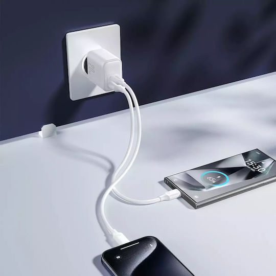 Joyroom Φορτιστής Χωρίς Καλώδιο με Θύρα USB-A και Θύρα USB-C 20W Power Delivery / Quick Charge 3.0 Λευκός (JR-TCF21)
