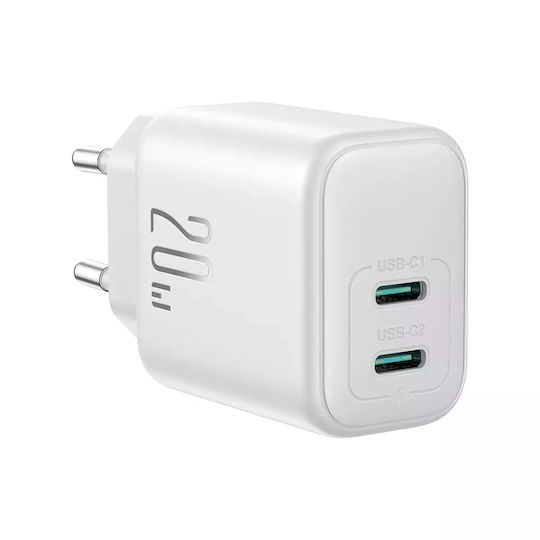 Joyroom Φορτιστής Χωρίς Καλώδιο με 2 Θύρες USB-C 20W Power Delivery / Quick Charge 3.0 Λευκός (JR-TCF12)