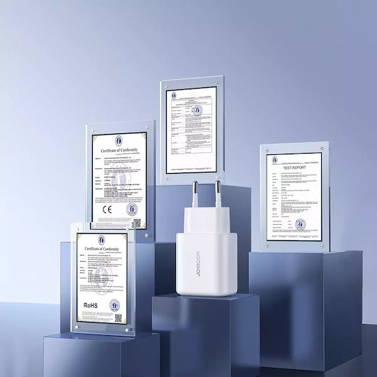 Joyroom Φορτιστής Χωρίς Καλώδιο με Θύρα USB-A και Θύρα USB-C 20W Power Delivery / Quick Charge 3.0 Λευκός (JR-TCF21)