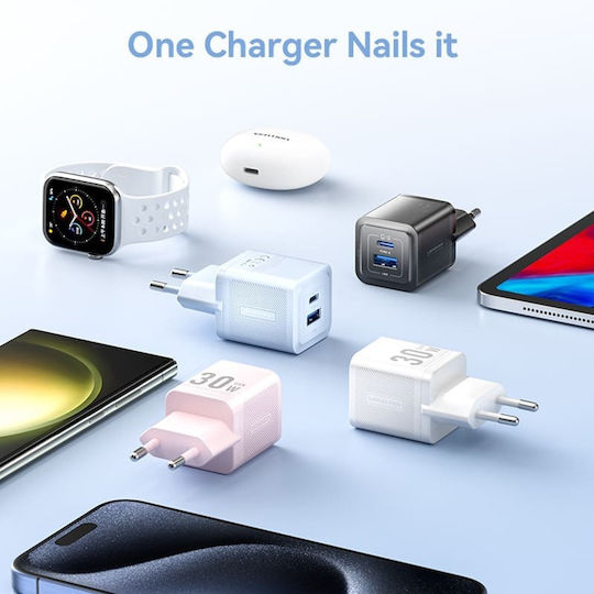 Vention Φορτιστής Χωρίς Καλώδιο GaN με Θύρα USB-A και Θύρα USB-C 30W Power Delivery / Quick Charge 3.0 Λευκός (FEQW0-EU)