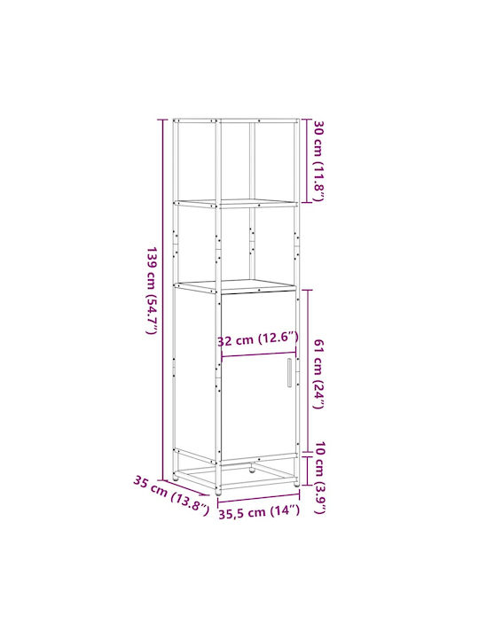 Cabinet Storage Made of Metal & Wood Smoky Oak L35.5xW35xH139cm