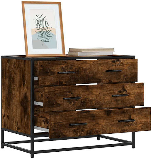Wooden & Metallic Chest of Drawers Smoked Oak 70x41x56cm