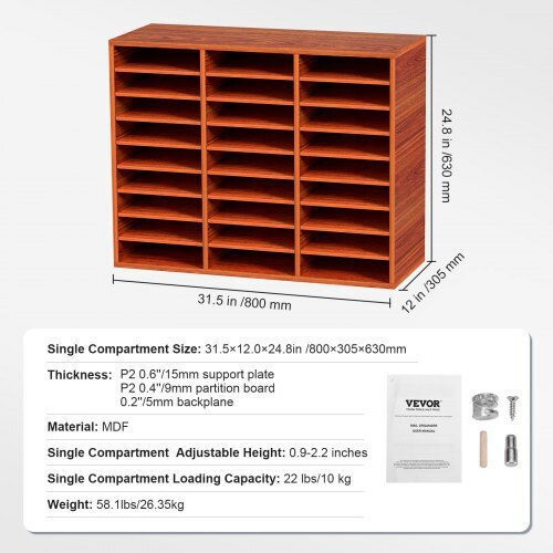 Vevor Wooden File Organizer 27 Slots Brown Wjzlfpjbhb277hqsgv0